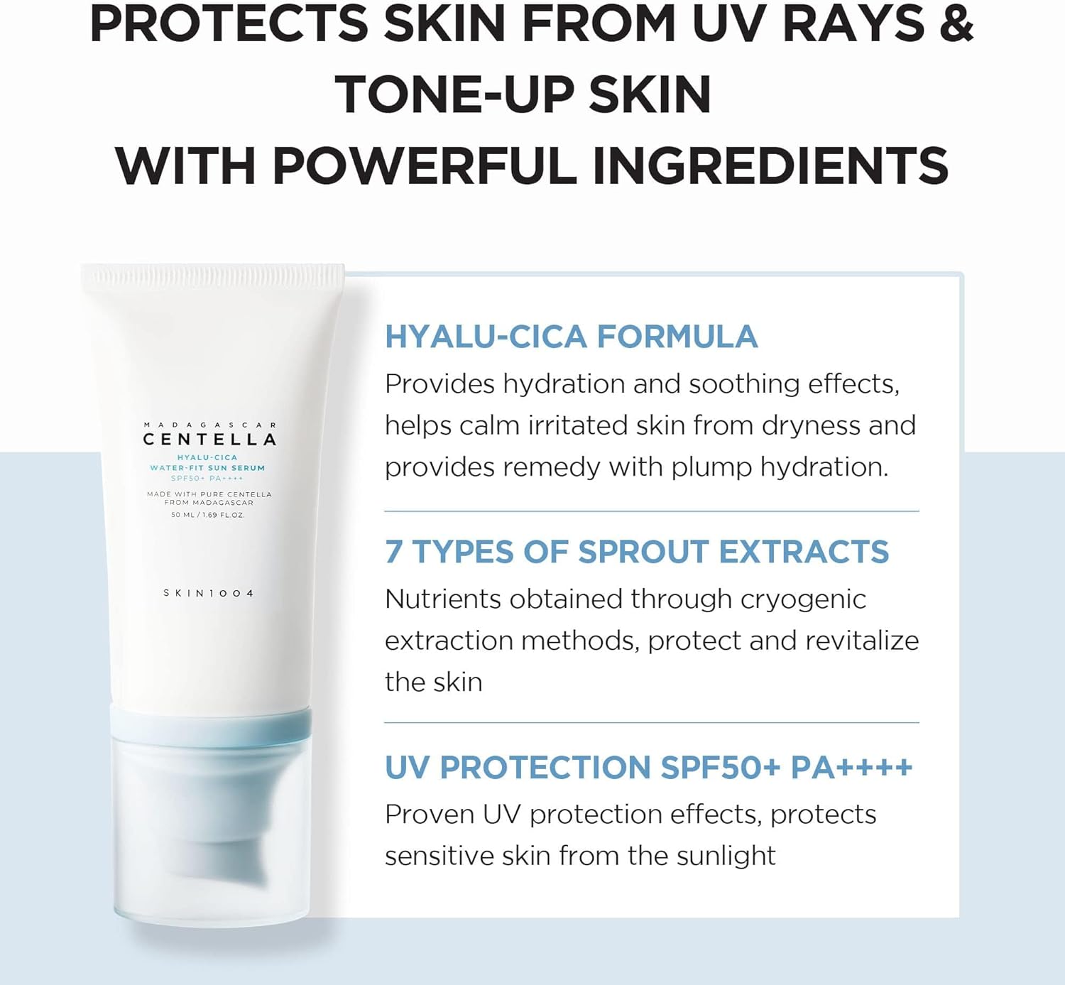 SKIN1004 -Madagascar Centella Hyalu-Cica Water Fit Sun Serum SPF50+ PA++++ - Willow and HoneyB