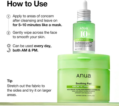 ANUA -Azelaic 10+ Hyaluronic Redness Soothing Pad - Willow and HoneyB